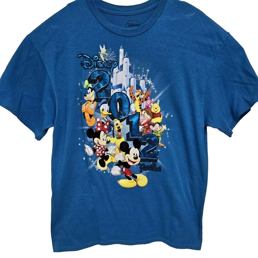 Disney Parks 2012 Florida Mickey Minnie Castle Blue T-Shirt Mens XL AB1919